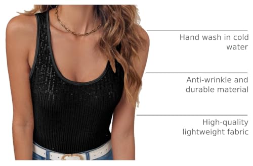 Image of Fazortev Women's Sequin Tank Tops Sleeveless Scoop Neck Sparkly Sexy Party Camisole Vest