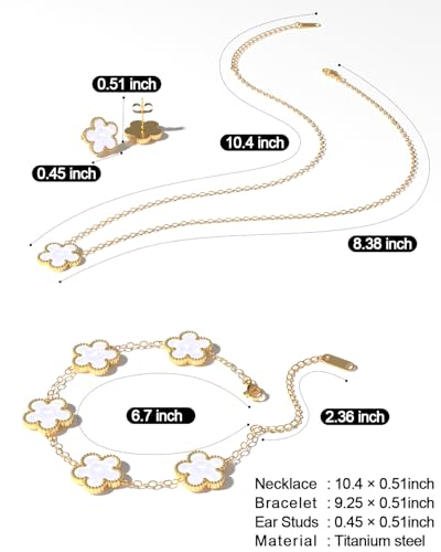 AICase Clover Jewelry Set,18K Gold Plated Lucky Clover Bracelet,Four Leaf Clover Necklace and Clover Earrings Fashion Jewelry Sets Gifts for Women/Mon3