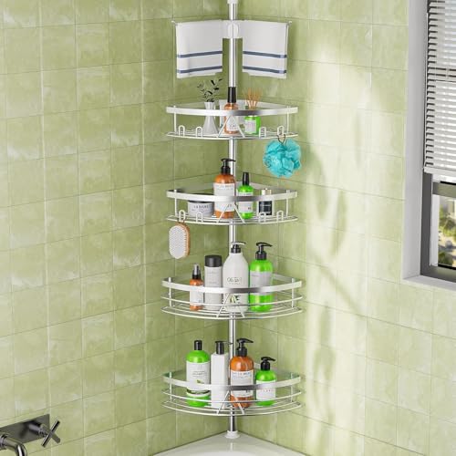 Dicasser Corner Shower Caddy - Tension Pole Rod Organizer, Floor