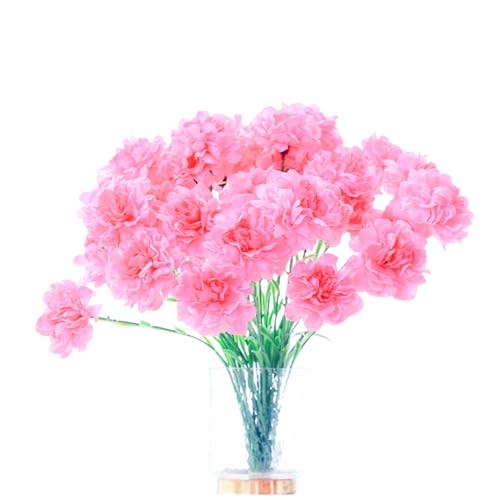 Rikyo Bouquet de 10 Bouquets d'œillets de Fleurs artificielles en Soie, tête de Fleur Unique de 50,8 cm et Feuille Verte pour Toile de Fond de Mariage,...
