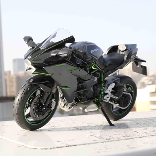 Image of Police Motorcycle Toy - Pull Back Motorcycle Toys, Tiny Gift with Music Lighting, Latte Motorcycles Toy for Kids Boys Age 3-8 Year Old [Black] (1:9 Scale Kawasaki Ninja H2R-Big)