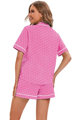 Image of LUBOT 100% Cotton Pajamas for Women 2 Piece PJ Set Button-Down Soft Knit Short Sleeve Summer Sleepwear Loungewear XS-XXL