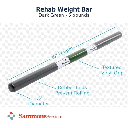 Sammons Preston Rehab Weight Bar, Dark Green, 5 Pounds, Weighted Bar for Exercise, Color-Coded Bars with Grip, Physical Therapy Equipment for Home & Clinical Use, 30" Compact Design - Thumbnail 2