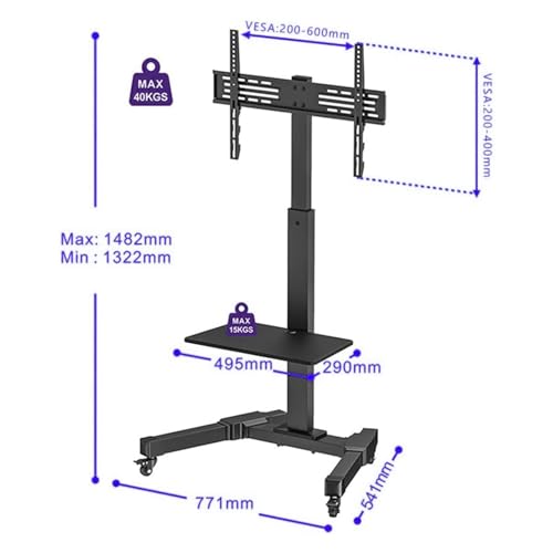 Soporte móvil para TV ajustable con ruedas 37-70 pulg. miniatura 2
