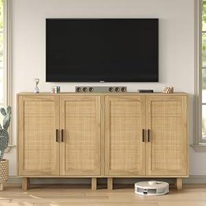 Rattan Buffet Cabinet, Sideboard Buffet with Drawer, Boho Credenzas Farmhouse Console Table for Dining Room, Hallway, Living Room… Rattan Buffet Cabinet Sideboard Buffet with Drawer Boho Credenzas Farmhouse Console Table for Dining Room Hallway Living Room