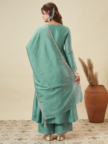 Image of MOKOSH Women's Silk Heavy Embroidered Anarkali Suit Set with Dupatta
