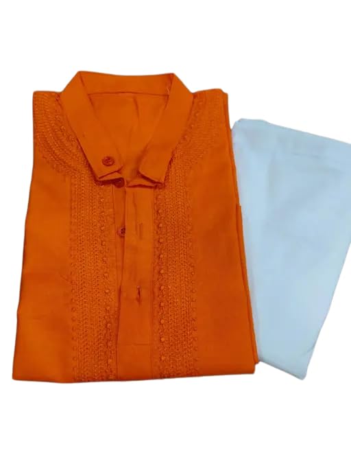 Men's Lightweight Cotton Orange Solid Kurta Pajama Set Stylish & Comfortable Traditional Outfit-picture-13