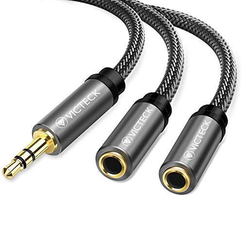 VICTECK Audio Y splitter kabel, 3.5mm stekker naar 2x 3.5mm jack zwart