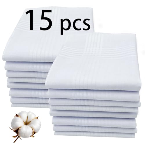 Image of White Handkerchiefs for Men,100% Cotton Soft Cotton Handkerchief for Men, 16x16 bulk Mens Handkerchiefs