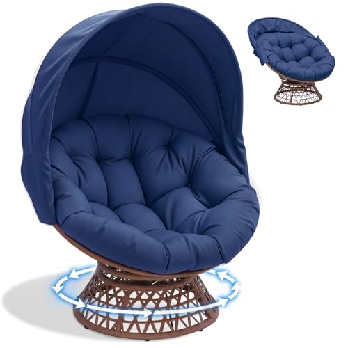 COMHOMA Fauteuil de papasan confortable fauteuil pivotant avec coussin rond confortable fauteuil en rotin pivotant en osier pour salon, coin lecture, salon -...