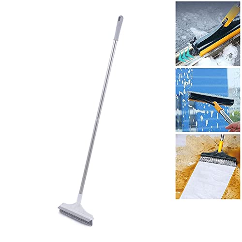 Steifer Besen Mop, 2 in 1 Edelstahl Langer Stiel Schrubber Bodenbürste Gummiabzieher Fliesenreinigung Fuge Tote Ecke Staubbürste mit 120 Grad Drehbarem V-förmigem Kopf – Bild 3