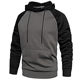 DUOFIER Men's Athletic Hoodies Sport Sweatshirt Color Block Fashion Pullover Tops, Dark Gray+Black-X
