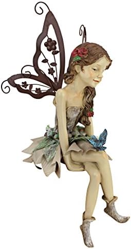 Design Toscano HF326063 Fannie the Garden Fairy Sitting Statue, 30.5 cm, Polyresin, Full Color