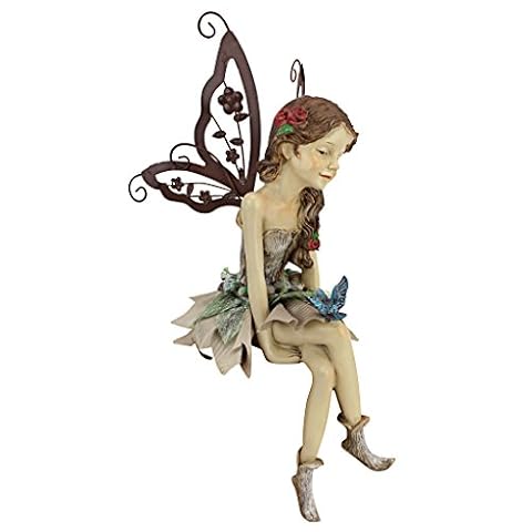 Design Toscano HF326063 Figurka siedząca wróżka ogrodowa, 30 cm, żywica poliestrowa, pełny kolor