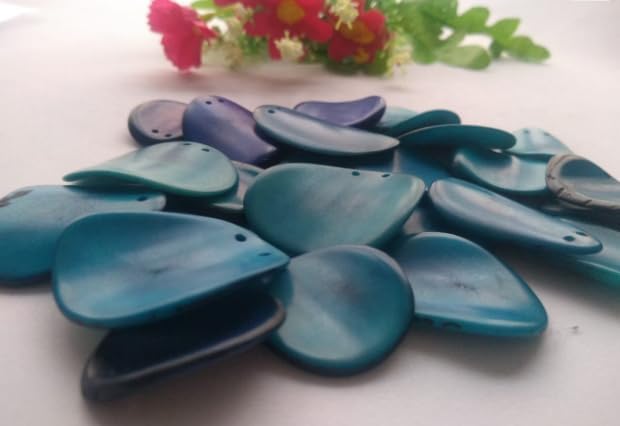 20 Blue Slices Curved - Nail Shape from Colombia Rainforest. Top drilled Two Holes. Size: 3 x 2cm R-1046