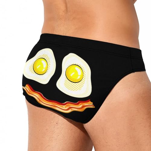 Fried Eggs Bacon Funny Smiling Face Funny Swim Briefs for Men Bikini Swimsuit Low Rise Short Surfing Briefs Swimwear4