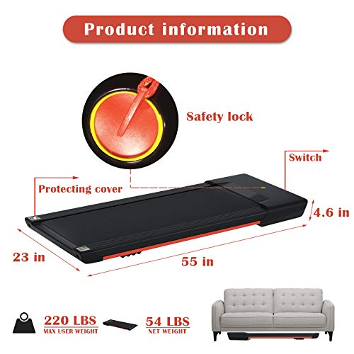 Vivitory Under Desk Electric Treadmill, Walking Jogging Flat for Home, 2.25HP Walking Running Machine, Remote Control and LED Display, Portable Treadmill for Home/Office Cardio Fitness