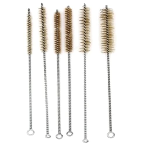 6 Piece Brass Tube Cleaning Brush for Cleaning Pipe Tube Brass Brush Stainless Steel Round Wire Brush Brass Pipe Cleaning Brush Wire Pipe Cleaner Brush for Auto Parts, Bottles, Guns,Tubes 6 Sizes