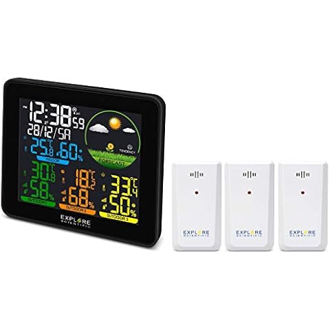 Explore Scientific Wireless Weather Station with Outdoor Sensor, Colour Display, Weather Forecast, DCF Radio Signal and 3 Outdoor Sensors Cover
