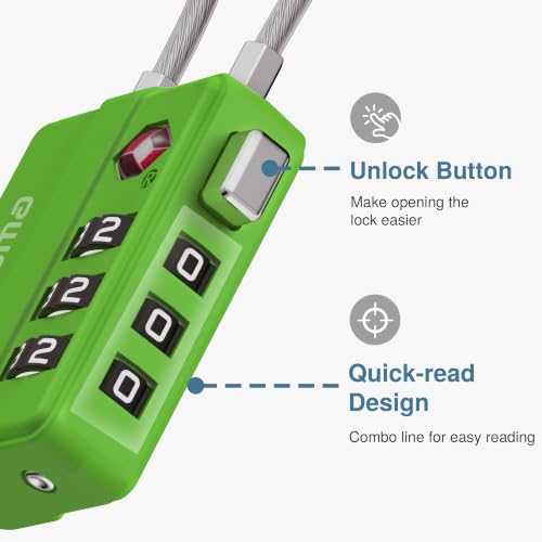 Image of Puroma 4 Pack TSA Locks for Luggage Lightweight 4-Digit Code Padlock Green