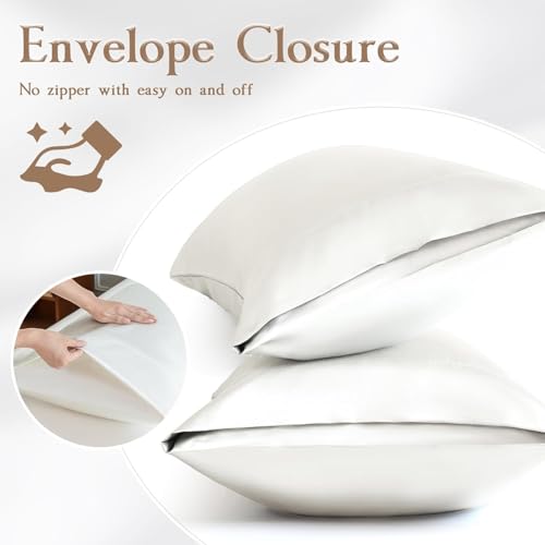 Image of Satin Pillow Covers Set of 2 with 3 Free Random Color Hair Scrunchies - Anti-Frizz, Skin-Friendly, Soft & Durable Pillowcase Set for All Hair Types (White)
