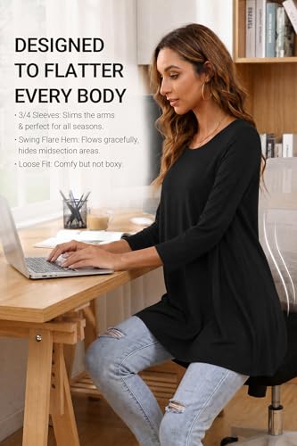 Image of ENMAIN Womens Tops 3 /4 Sleeve Tunic Tops Dressy Casual Plus Size Tunic To Wear With Leggings Swing Shirt Loose Fit Blouses
