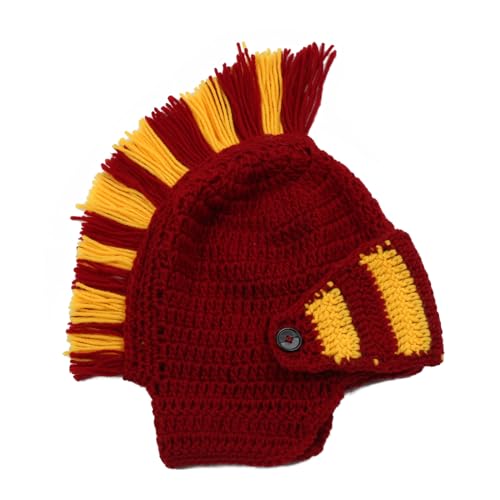 Gorro de punto unisex PimeO rojo con diseño de caballero y estilo medieval