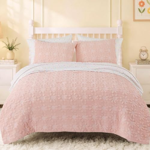 Image of Full Size Comforter Sets for Girls - 7 Pieces Pink Dasiy Bed in a Bag | Jacquard Floral Full Bedding Set, Soft Lightweight Cute Comforter with Printed Sheets, Pillowcases & Shams for All Seasons