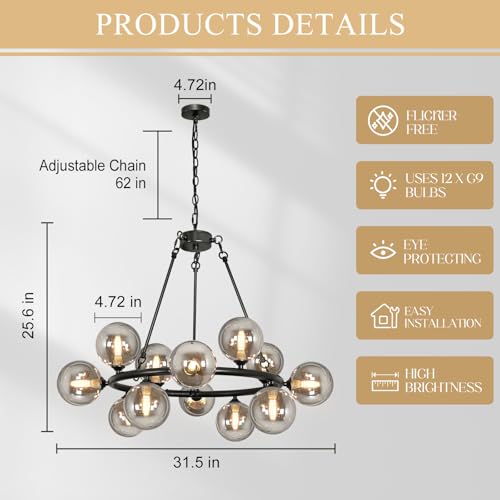 Wagon Wheel Chandelier Modern Sputnik Globe Dining Room Light Fixture 32'' by Knwjmv - Used condition - Image 3