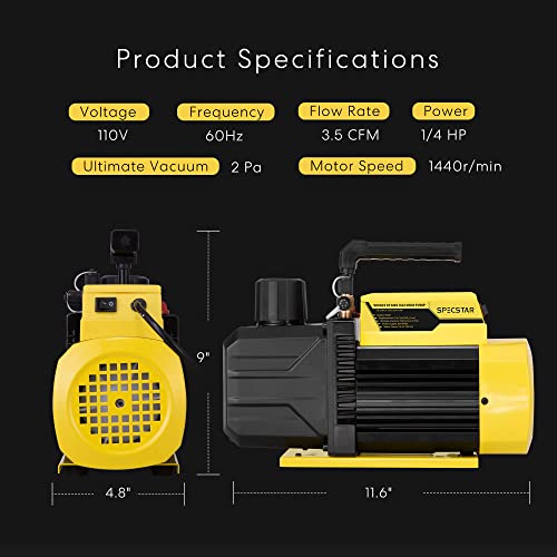 Specstar VH1156 110V 1/4 Hp 3.5 Cfm Single Stage Rotary Vane Hvac Air Vacuum Pump thumb #6