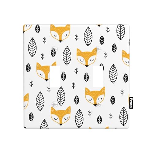 Pznen Boho Fox Cartoon Double Toggle Light Switch Cover Woodland Fox Nursery Wall Plate Covers 2-Gang Toggle Switch Plates Home Decorative Office