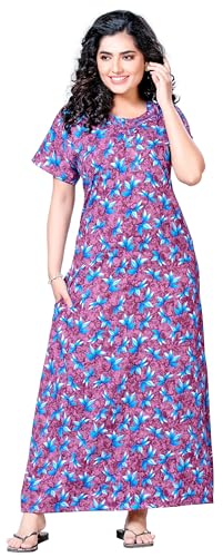 Image of Keyocean Women's Cotton Printed Maxi Nighty, Full Length Night Gown for Women, Comfortable Night Gown and Sleepwear, Free Size, Pack of 2