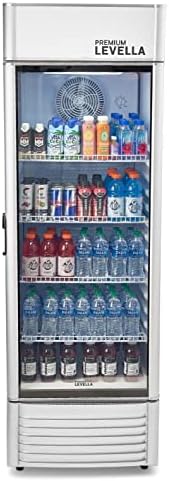 Premium PremiumLevella PRF155DX Glass Door Display Refrigerator 15.5 cu ft Commercial Beverage Cooler Merchandiser With Customizable Lightbox - Silver