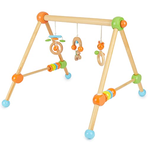Bieco Spieltrapez | Spielbogen für Babys -Figuren, Rasseln, Kugeln | Spielebogen Holz Baby | Spieltrapez Holz | Baby Mobile Holz | Activity Center Baby Gym | Holzspielzeug Baby | Baby Spielzeug