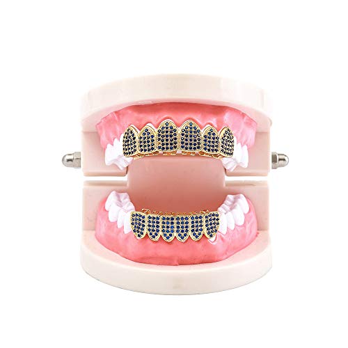 Grelhas de diamante Iced Out - Grelhas de diamante Hip Hop - Conjunto superior e inferior de 6 dente