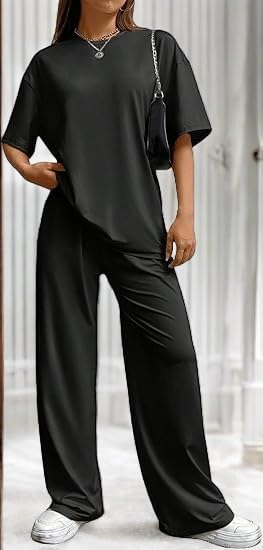 Image of My Swag Womens 2 Piece Outfits Co Ords Set Casual Half Sleeves Round Neck T-Shirts & Pants Pajama Set Cods Set for Women & Girls