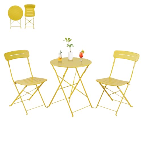 Grand pation Garden Furniture Set, Outdoor Bistro Table and Chairs Set of 2, Small Balcony Furniture, Weather Resistant, 3 Piece Folding Sets for Balcony,Yard, Garden Yellow With Groove