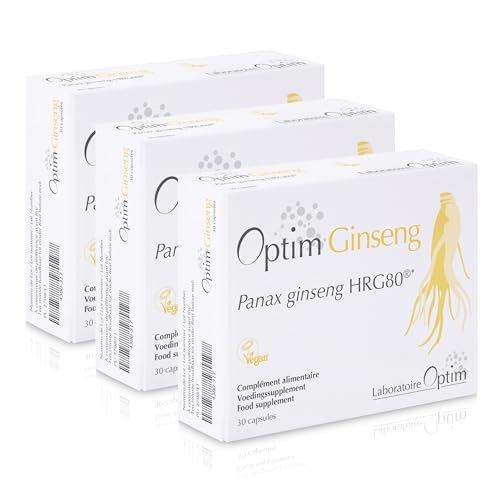 OPTIM Ginseng naturel pour homme érection Pack 3 x 30 gélules - 3 mois | Complément Panax ginseng rouge de Corée cultivé en Belgique Extra Fort en...