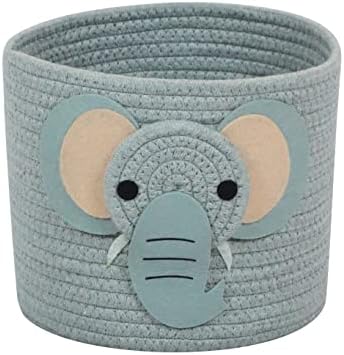 T&T Homewares Small Cotton Rope Baskets with Safari Theme Design for Baby Diaper Organizer, Nursery Storage, Nursery Room Decor, Kids Room Organizer, Cat Dog Toy Storage (Small Elephant)
