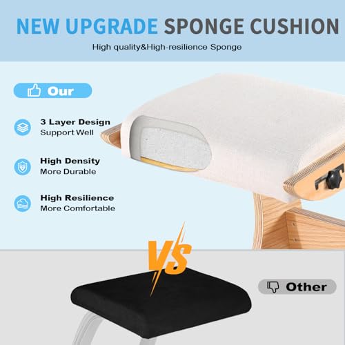 Mallvitally Sedia Inginocchiatoio Regolabile, Sedia A Dondolo Ergonomica In Legno - Migliora La Tua Postura Con Un Sedile Angolato Per Casa, Ufficio (Quercia Bianca) - 6