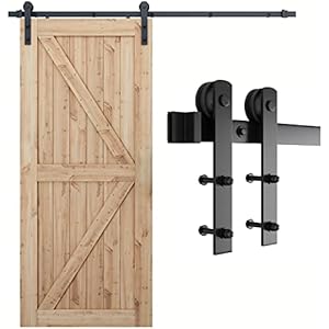 SMARTSTANDARD 7ft Barn Door Hardware Kit, Sliding Door Hardware, Black, Fit 42" Wide Door Panel (I Shape Hanger)