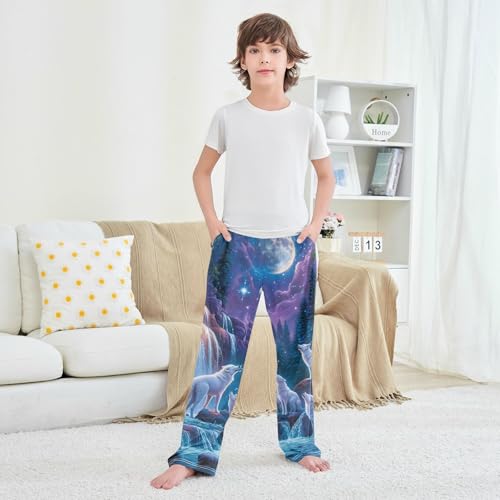 Pajama Pants Moon White Wolf Long Sleep Pants Lounge Bottoms4