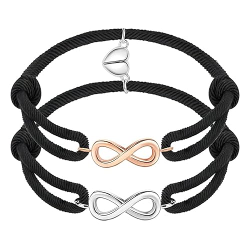 Jbniuay Partner Geschenke Infinity Pärchen Armbänd Magnet - Unendlichkeit Herz Magnet Armband paare verstellbar，Partnerarmbänder für Paare Valentinstag