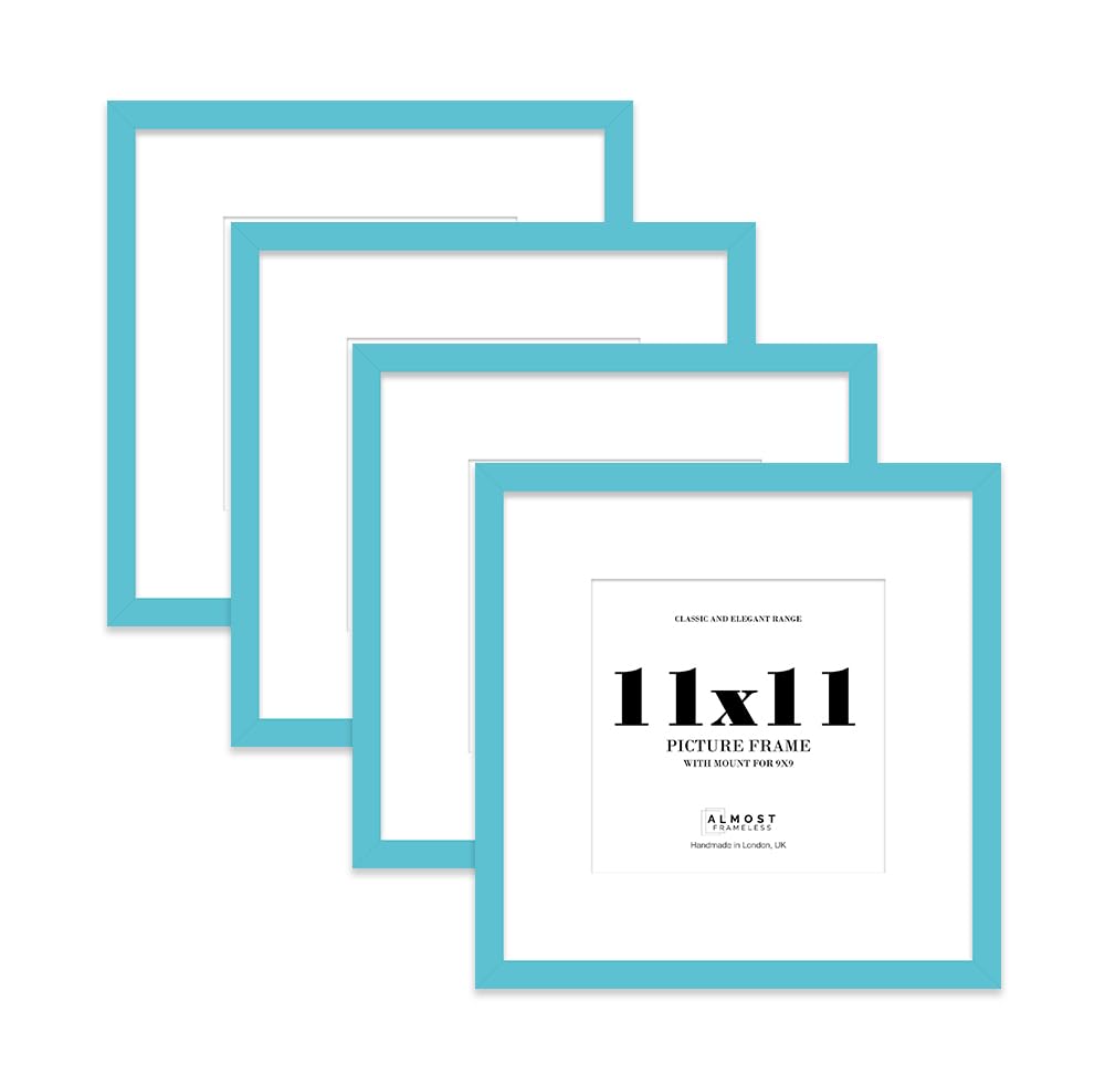 11x11 Turquoise Picture Frame with Mount for 9x9 Photos, Prints - Modern Square Wall Frame, Set of 4