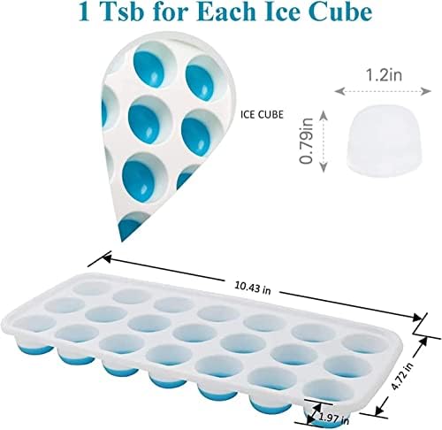 SUPRO 21 Cavity Pop Up Ice Cube Trays for Freezer with Lid with Easy Release Flexible Silicone Bottom, Stackable, 100% BPA Free, Food Grade for Freezer, Cocktail, Blue & Green (Pack of 2, Circular)