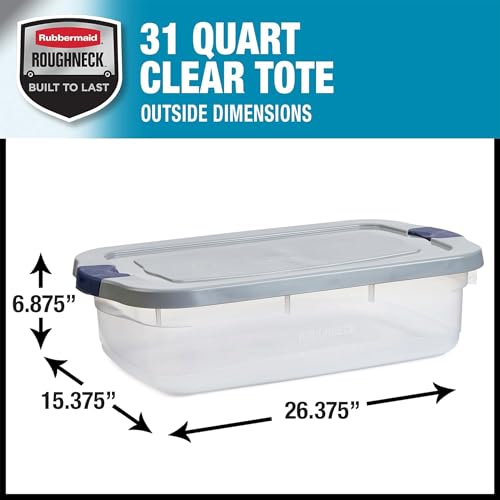 Image of Rubbermaid 6 Pack Roughneck Clear Storage Containers, Stackable Totes, 31 Quart