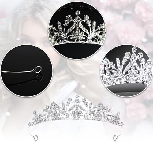 Kapokr Krone Diadem Silber Kristalldiamant Diadem Hochzeit Tiara Krone Damen Krönchen für Geburtstag, Hochzeit, Festzug, Abschlussball Party