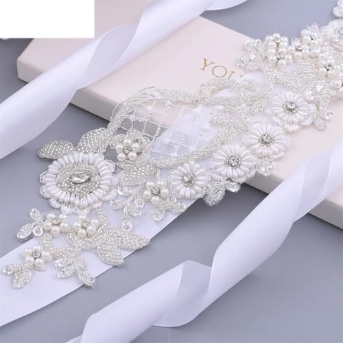 Women's Belts Pearl Beaded Flower Cocktail Evening Dress Lace Waist Wedding Bride Accessories4