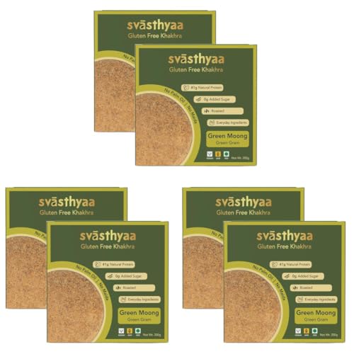 Image of Svasthyaa Green Moong Dal Khakhra | Gluten Free Roasted Khakra Snack | No Palm Oil, No Maida | Healthy Light Diet Snack for Weight Loss | 200g | Pack of 6