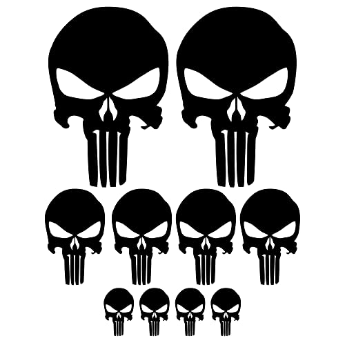 10 Pièces Autocollants Crâne pour Voitures ou Motos - Crâne - 3 tailles. Voiture Moto Vélo Scooter (Noir)